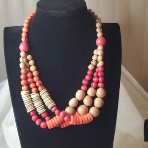 TRIBAL TAN/RED/ORANGE BEADS NECKLACE  20" VTG